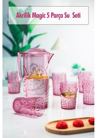 Resim Akrilik Mürdüm Sürahi 2,3 Lt 6'lı & Su Meşrubat Kahve Yanı Bardağı 400 Ml Seti Cam Değildir 