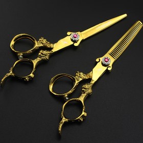 Resim 15.24cm Altın Ejderha Saplı Saç Makası - Şık Üniseks İnceltme ve Kesim Makasları, Değerli Taş Ayrıntılılar ile, Hassas Stil için Karmaşık Tasarım, Dokuma Kesim Makasları | Dekoratif Saç Aksesuarları | Lüks Saç Makasları, NEPURLSON 