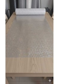 Resim 140 X 150 Cm Silinebilir Lüks Masa Örtüsü Şeffaf Hasır Desen Gri Çok Renkli 