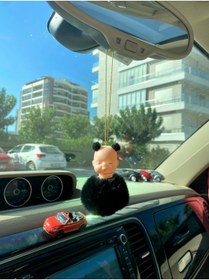 Resim S&E TASARIM Uyuyan Bebek Dikiz Süsü Siyah Ponponlu Siyah Ponpon Kulaklı Bebek Oto Dikiz Süsü 