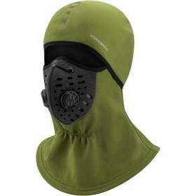 Resim Rockbros Lf7127 Motosiklet Erkek Kadın Kış Sıcak Kap Kayak Balaclava Nefes Valfli Açık Yüz Maskesi - Yeşil 