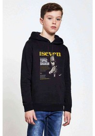 Resim 2Pac Seven 7 Baskılı Unisex Çocuk Kapüşonlu Siyah Sweatshirt 