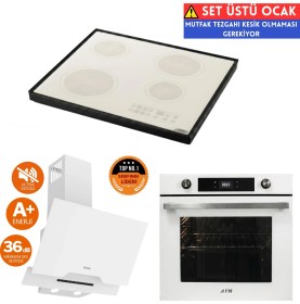 Resim Afm Tech ve Ferre Marka Lq Sessiz Beyaz Vitro Elektrikli Ankastre Set (D064-SA+FC-07 SETÜSTÜ+FM7701 