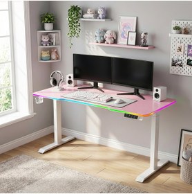 Resim Karr Gaming G-Flex Elektrikli Yükseklik Ayarlı RGB Aydınlatmalı Oyuncu Masası - 140x60 - Pembe 