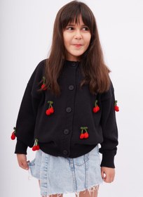 Resim Peraluna Cherry Cardıgan - Organik Pamuk Kız Çocuk Hırka - Siyah 