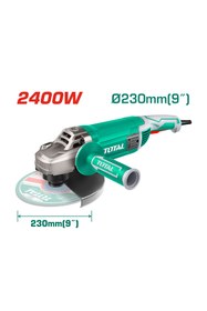 Resim TOTAL Elektrikli Büyük Avuç Taşlama Spiral Makinesi 2400 W 6400 rpm Kömürlü M14 Mil 230 mm Disk Çapı 