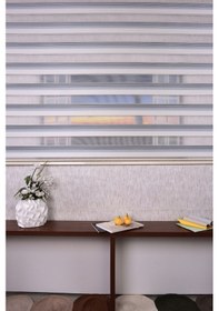 Resim Gri-krem Pliseli Etek Dilimsiz Ds 10658-v9 Zebra Stor Güneşlik Perde 