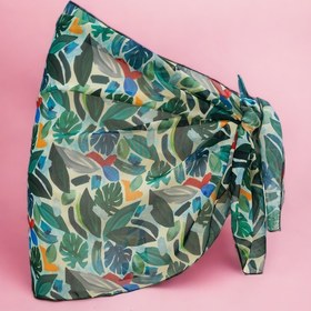 Resim pistore Tropikal Desenli Kısa Pareo Soyut Yeşil Renkli Kısa Pareo Kadın Plaj Elbisesi Yeni Sezon 