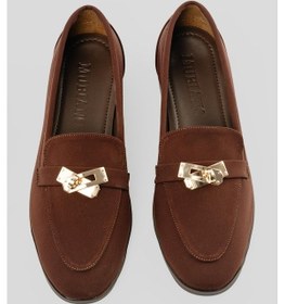 Resim Kadın Nubuk Loafer Gold Tokalı Günlük Ayakkabı Elna Kahverengi Kahverengi 