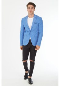 Resim Sposo 5126 Dar Kalıp Yarım Astarlı İndigo Erkek Blazer Ceket İndigo 