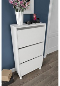 Resim Ovit Düşer Kapaklı 3 Bölmeli Ayakkabılık Beyaz 