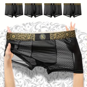 Resim 4'lü Erkek Lüks Barok Tarzı Boksör Külot - Buz Gibi İpeksi Serin & Nefes Alabilir, Altın Bel Bandı ile Moda, Ultra İnce & Rahat, Siyah, Koyu Gri, Açık Gri, Gökyüzü Mavisi, Rahat İç Çamaşırı | Şık Boksör Külot | Polyester Spandex Karışımı 