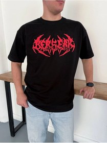 Resim Erkek Kısa Kol Yazlık Tişört Bisiklet Yaka Baskılı Oversize T-shirt - Siyah Çok Renkli 
