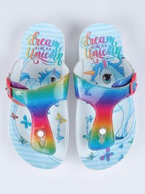 Resim Kid's World Unicorn Rainbow Renkli Kız Çocuk Parmak Arası Terlik 