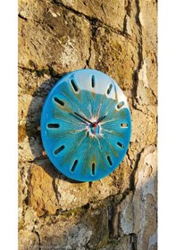 Resim El Yapımı Epoksi Duvar Saati Okyanus Esintili Mavi Tasarım Siyah 