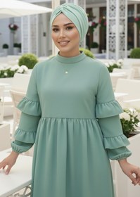 Resim Aişe tesettür Mint Yeşili Büzgülü Salaş Bone 