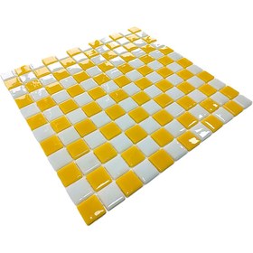 Resim MozaiKristaL Tüm yüzeyler için, 25x25 Beyaz-Sarı damalı, 31,5x31,5cm Fileli Cam Mozaik. ( 1 m2 Fiyatıdır. ) 