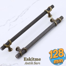 Resim Badem10 Arsin Eskitme Antik Sarı Metal Kulp 128 mm - 12.8 cm Mobilya Mutfak Dolabı Dolap Kulpları Kulbu 