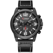 Resim Curren 8314 Spor Altı El Su Geçirmez Deri Kayış Takvim Erkekler Kuvars İzle, Renk: Siyah Kabuk Beyaz 