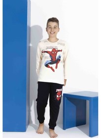 Resim Tarık 5-9 Yaş Erkek Çocuk Spıderman Baskılı İnterlok Pijama Takımı 4132270 - Bej Bej 