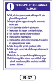 Resim ERGÜNDOĞDU Transpalet Kullanma Talimatı Uyarı Ikaz Levhaso 