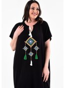 Resim Kadın Büyük Beden Düş Kapanı Nakış Detay Siyah Elbise Siyah 