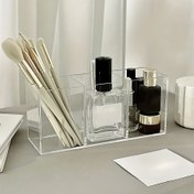 Resim Şeffaf Akrilik Kozmetik Organizatör - Ruj, Maskara, Oje için Bölmeli Çoklu Bölme Makyaj Fırça Tutucu - Hafif Taşınabilir Vanity Depolama Ünitesi, Banyo Tezgahı, Tuvalet Masası, Makyaj Vanity Masası, Tezgah Düzenleme, Şık Modern Tasarım, Dayanıklı Plastik 