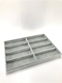 Resim MeGass Dekor Yerli Üretim New York Model Süet Süet Kumaş Gri Renk 34/24 Cm Bölmeli Çekmece Içi Gözlük Standı 