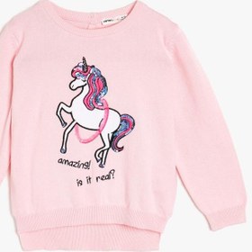 Resim Kız Çocuk Unicorn Pul Detaylı Triko Kazak 