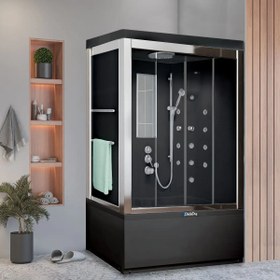 Resim Dikdörtgen Mini Küvetli Kompakt Duşakabin | Aren - 90x170 / Siyah / Küvetli 