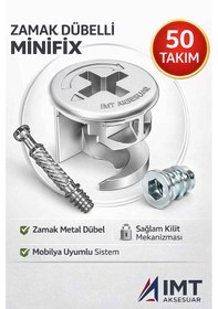 Resim İmt Aksesuar Zamak Metal Dübelli Minifix Gövde Mil Ve Dübel Seti - Mobilya Ve Dolap Bağlantı Elemanı 50 Takım Metalik 