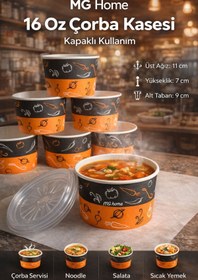 Resim VENON 25 Adet ÇORBA KASE KLASİK 16 Oz Karton Kağıt Yemek Kasesi Kullan At Plastik Kapaklı (SIZDIRMAZ) 