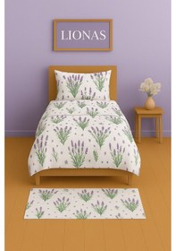 Resim Tek Kişilik Desenli Nevresim + 1 Adet Kapaklı Yastık Kılıfı Mor 