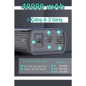 Resim 40000 Mah Powerbank 4 Çıkışlı Taşınabilir LCD Göstergeli 22.5W Pd Hızlı Çoklu Şarj Cihazı - Iphone, Samsung, Xiaomi Tam Uyum 