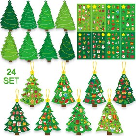 Resim 24 Set Noel Ağacı DIY El Sanatları Kiti - Kendi Tatil Kutlama Kartlarınızı Yapın, Stickerlerle Mükemmel Noel Partileri ve Ev Okul Aktiviteleri İçin 