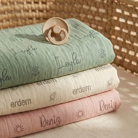 Resim Kişiye Özel %100 Pamuk 2 Katlı Müslin Örtü - 70x70 cm / Kumtaşı 