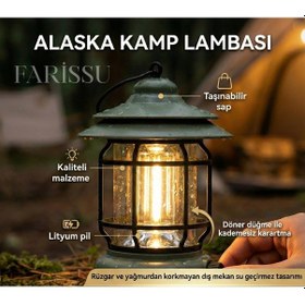 Resim Alaska Retro Şarjlı Kamp Lambası - Ipx4 Su Geçirmez, Dimmer Ayarlı, 1200mah Led Fener Renkli 