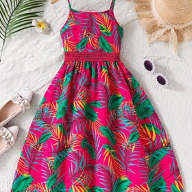 Resim Kızlar için Yaz Çiçek Desenli Midi Elbise, Kolsuz Polyester Örgü Kumaş Elastane ile, Şirin Detaylı Dar Kesim, Tatil Stili Plaj Giyim Çocuklar için 