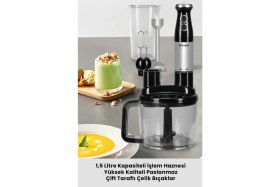 Resim Allians Paslanmaz Çelik Çok Amaçlı 8'li Mutfak Robotu ve Blender Seti Siyah 