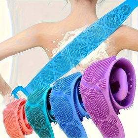 Resim Seçilebilecek 3 renk, silikon uzun saplı kaymaz banyo fırçası, ergonomik sırt ovma sihirli aleti, hassas tüm vücut için derin temizlik fırçası Açık Bej, banyoda asılan çift amaçlı vücut fırçası 