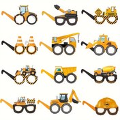 Resim 6 adet İnşaat Aracı Temalı Parti Fotoğraf Kabini Aksesuarları - Kazıcı, Buldozer, Kamyon, Kasklı Gözlükler - Bebek Duşu, Doğum Günü, Mühendislik Temalı Etkinlikler için Kağıt Parti Süsleri 