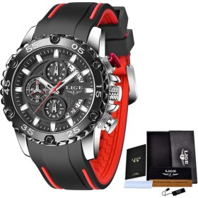 Resim Hanyang Gümüş Siyah Lıge Moda Kronograf Erkek Saatler Top Marka Lüks Silikon Spor Kol Saati Iş Kuvars Saat Su Geçirmez Montre Homme (Yurt Dışından) 