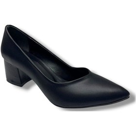 Resim Mengi 690-26 Cilt Deri Kısa Kare Topuk Kadın Ayakkabı 38-40 Siyah 