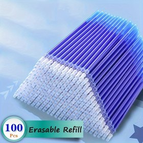Resim 100 adet/takım 0.5mm Jel Kalem Silinebilir Kalem Dolum Seti Mavi ve Siyah Mürekkep Ayakkabı Başlığı Yıkanabilir Saplı Yazı Ekipmanı 