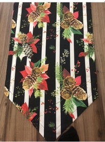 Resim Çizgili Kozalak Yılbaşı Desenli Runner Çok Renkli 