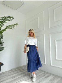 Resim Keymoda Kadın Lastikli Bel Detaylı Etek İndigo İndigo 
