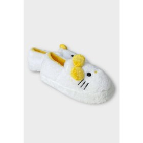 Resim Kışlık Kadın Hellokitty Figürlü Kaydırmaz Taban Ev Ayakkabısı Panduf Beyaz - Sarı 