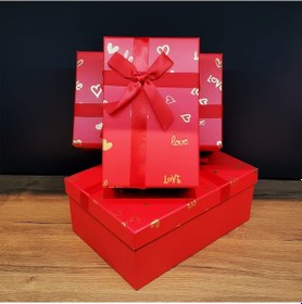 Resim Periboia Dikdörtgen 3'lü Kırmızı Hediye Kutusu 