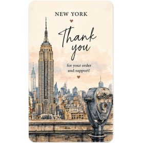 Resim New York Temalı Thank You Kartı 8x5 Cm Sipariş Teşekkür Kartı Paket Içi Not Kartı 100 Adet 
