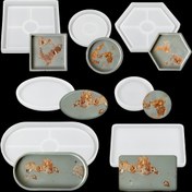 Resim 7 adet tepsili silikon kalıp seti, alçı tepsi kalıbı, reçine döküm silikon reçine kalıbı, bardak altlığı reçine çay tabağı yapımı, oval, yuvarlak, dikdörtgen, kare, altıgen, silikon kalıp tepsisi, ev dekorasyonu için uygun DIY epoksi Reçine, alçı harcı, beton çimento el sanatları, kullanılan 